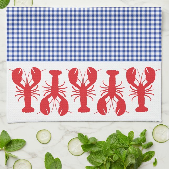 Linge De Cuisine Homard rouge Bleu Blanc En vichy Voyage côtier (Plié)