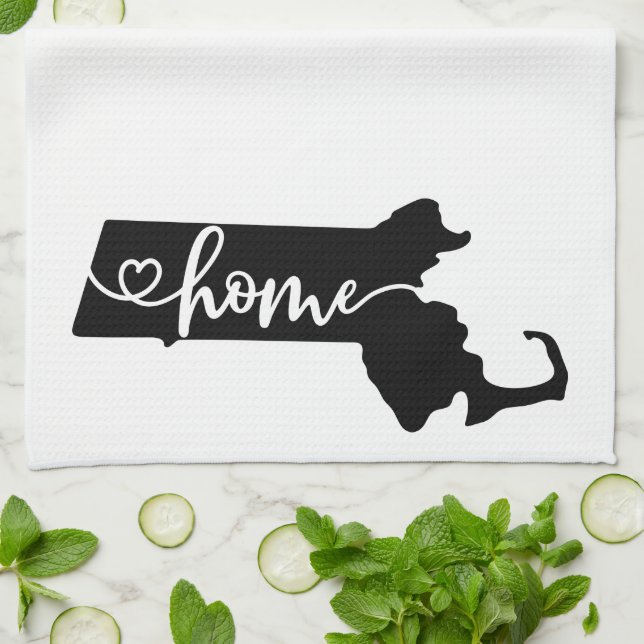 Linge De Cuisine Home State Outline Heart Massachusetts (Plié)