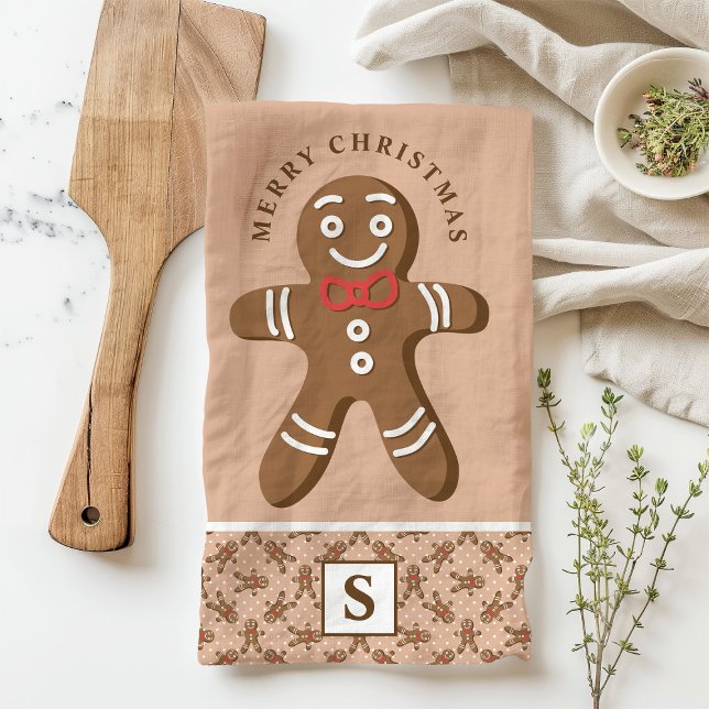 Linge De Cuisine Homme en pain d'épices Brun Monogramme Joyeux Noël (Créateur téléchargé)