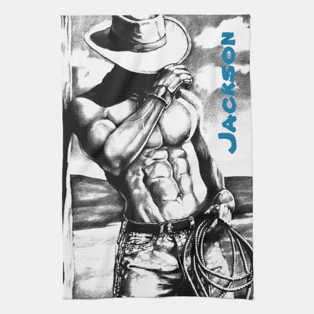 Linge De Cuisine Hommes Nom personnalisé Fine Art Cool Cowboy (Vertical)