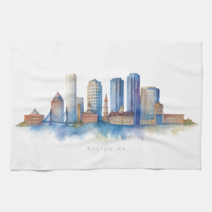 Linge De Cuisine Horizon de la ville de Boston à l'aquarelle Mode