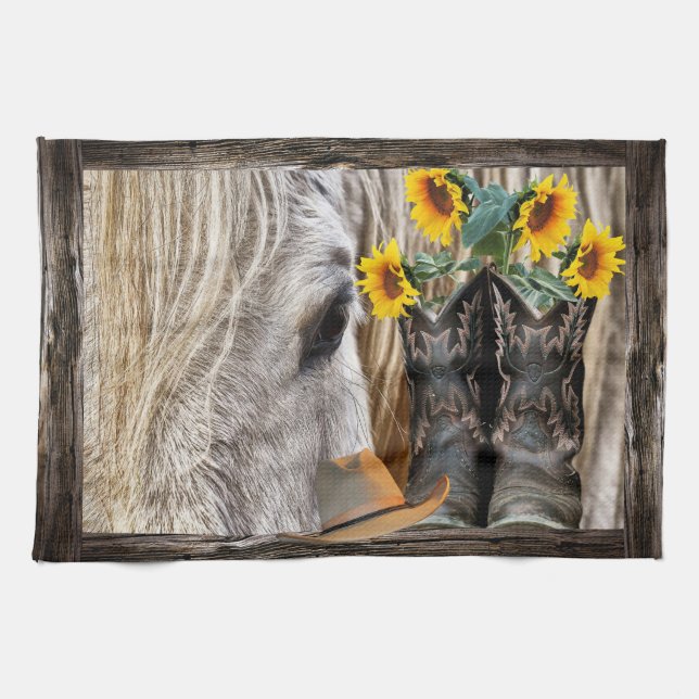 Linge De Cuisine Horse Cowboy Boots Cowboy Casquette Rustic Barque (Horizontal)