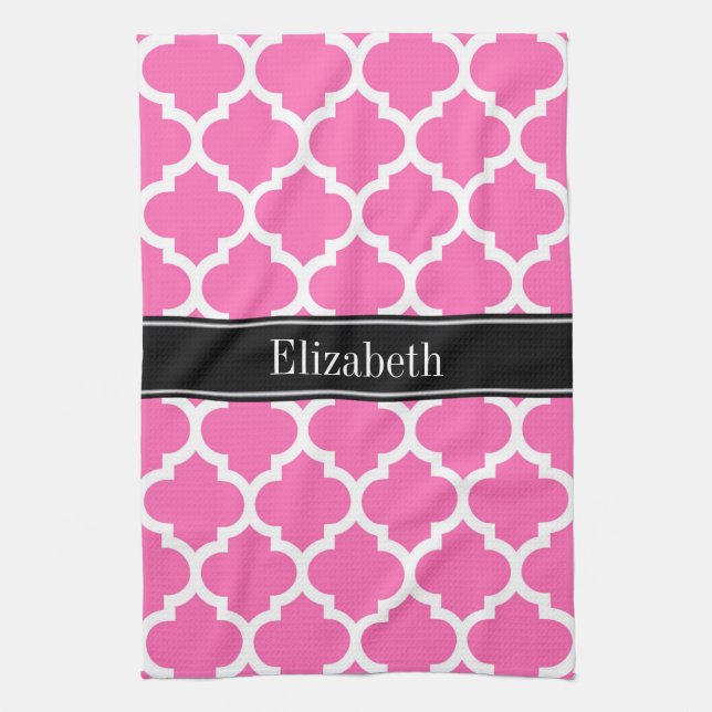 Linge De Cuisine Hot Pink2 Whisky Marocain #5 Black Name Monogramme (Vertical)