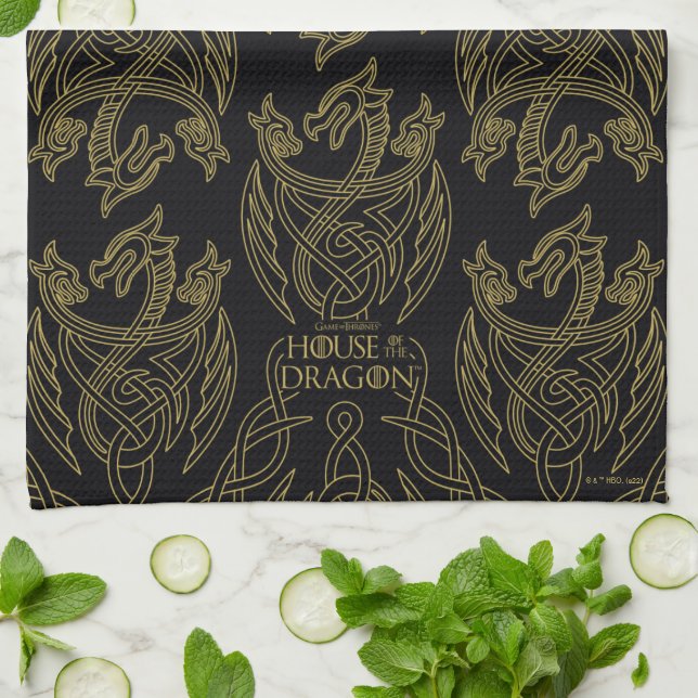 Linge De Cuisine HOUSE OF THE DRAGON | Gold Filigree Dragon Pattern (Plié)
