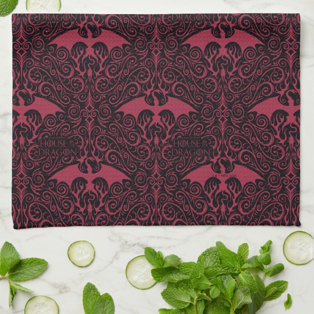 Linge De Cuisine HOUSE OF THE DRAGON | Red Dragon Filigree Pattern (Plié)