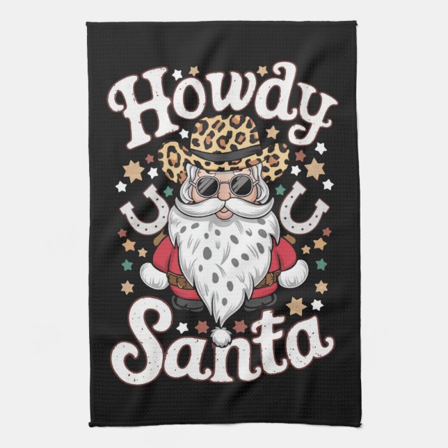 Linge De Cuisine Howdy Père Noël Western Cowboy Rodeo cadeau de Noë (Vertical)