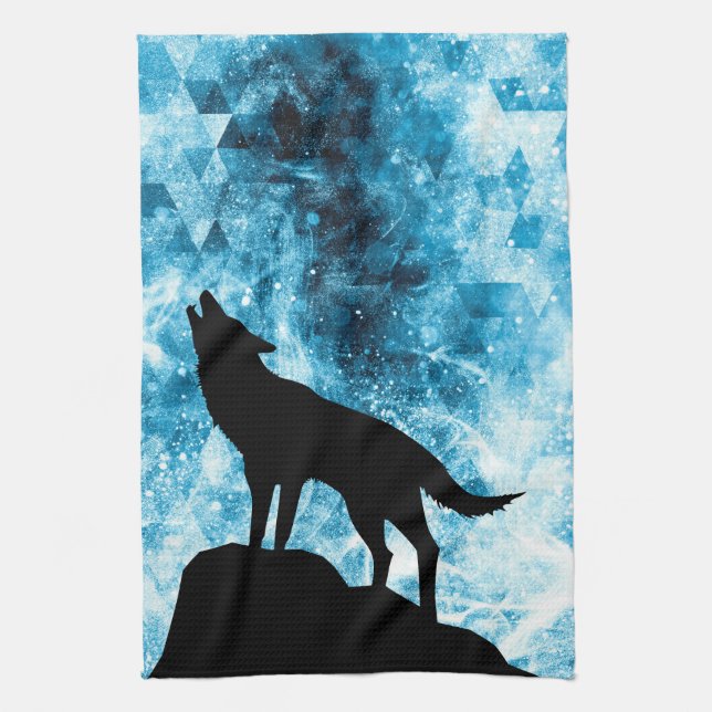 Linge De Cuisine Howling Wolf Hiver neige bleue fumée Abstraite (Vertical)