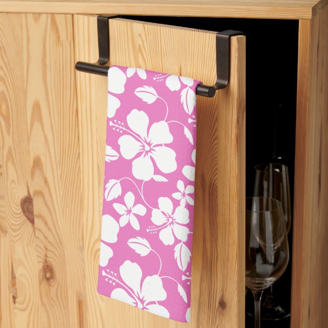 LINGE DE CUISINE HULA HAÏIENNE (HIBISCUS) ROSE (Pliage en tiers)