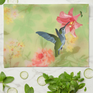 Linge De Cuisine Hummingbird and Pink Lily on Floral