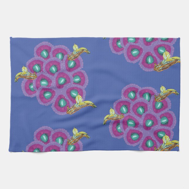 Linge De Cuisine Hummingbirds Hibiscus Floral Art (Horizontal)