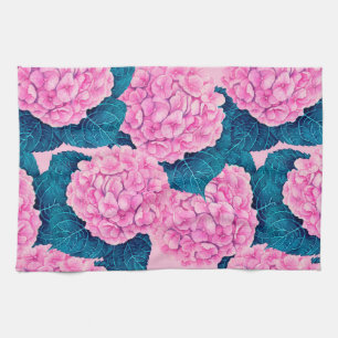 Linge De Cuisine Hydrangea aquarelle motif, rose et bleu