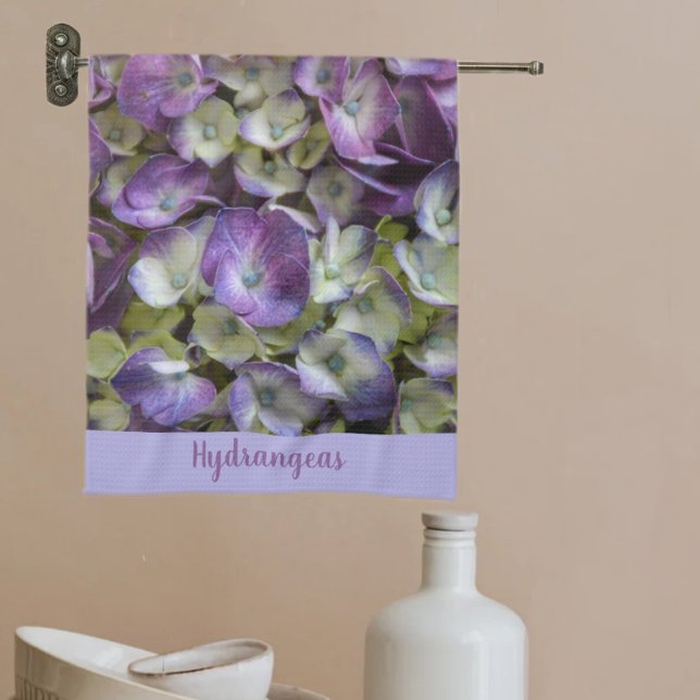 Linge De Cuisine Hydrangée violette et jaune Botanique Floral (Créateur téléchargé)