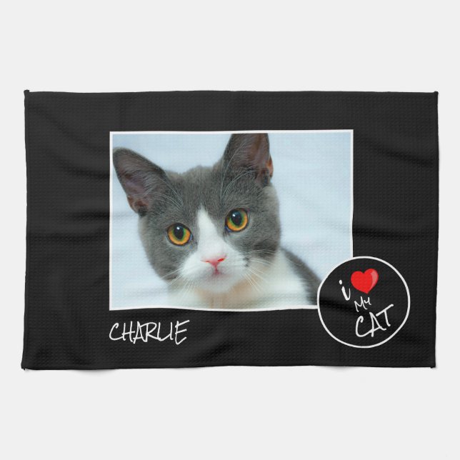 Linge De Cuisine I Love My Cat, Custom Photo - Pet Lovers (Horizontal)