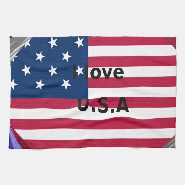 Linge De Cuisine I Love U.S.A. Swirl : Patriotic Heart Art Imprimer (Horizontal)