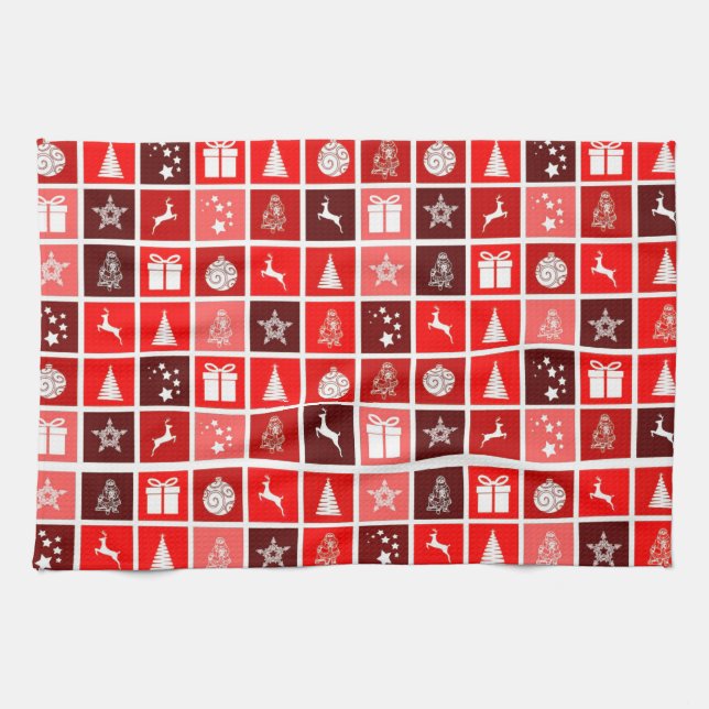 Linge De Cuisine Icône de Noël Rouge Carré Vacances Art classique (Horizontal)