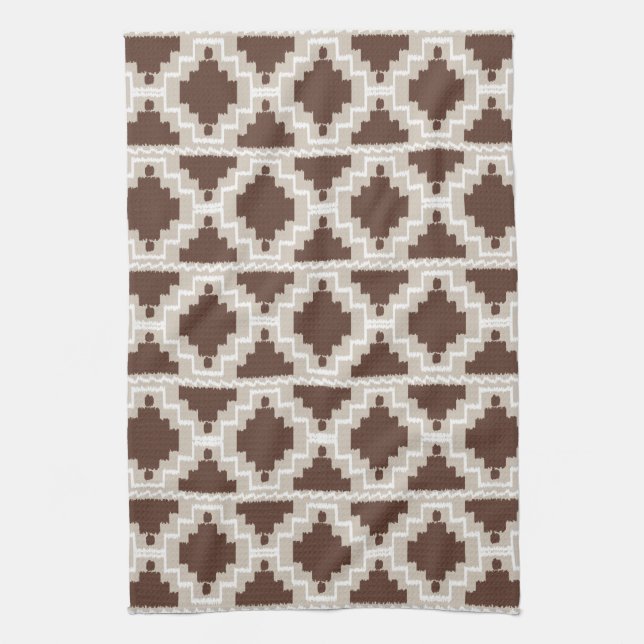 Linge De Cuisine Ikat Aztec Motif - Brown au chocolat et Taupe (Vertical)