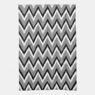 Linge De Cuisine Ikat Chevron Gris / Gris, Noir & Blanc