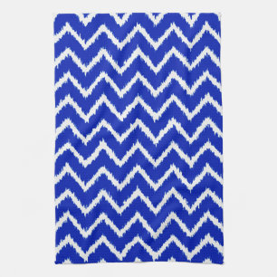 Linge De Cuisine Ikat Chevrons - Cobalt bleu et blanc