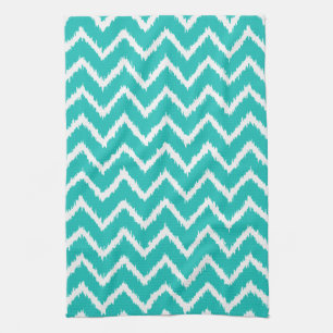 Linge De Cuisine Ikat Chevrons - Turquoise et blanche