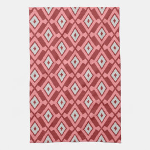 Linge De Cuisine Ikat Motif - Bourgogne, gris et corail