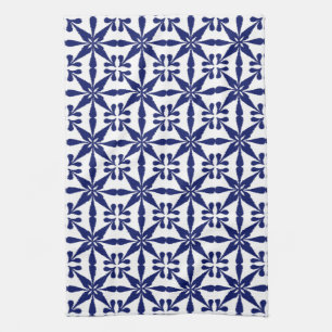 Linge De Cuisine Ikat Star Motif, bleu marine et blanc