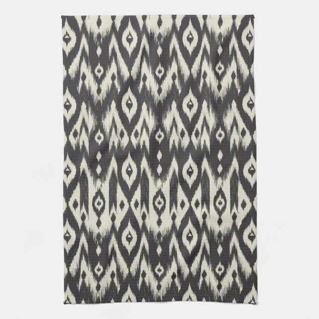 Linge De Cuisine Ikat tribal noir et crème (Vertical)