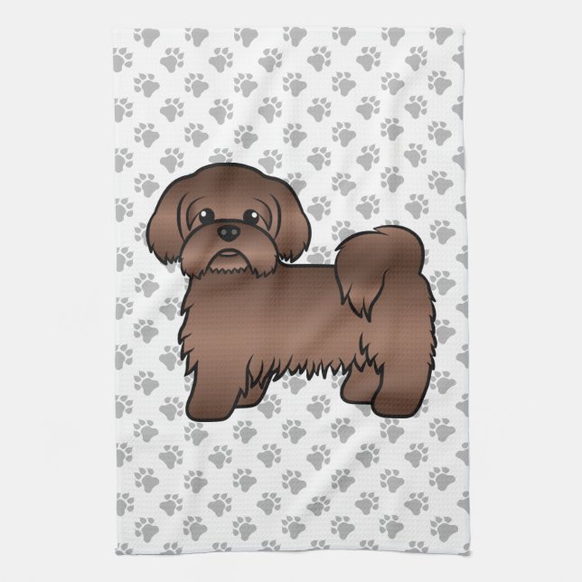 Linge De Cuisine Illustration Brown Chih Tzu Cute Cartoon Chien  (Vertical)