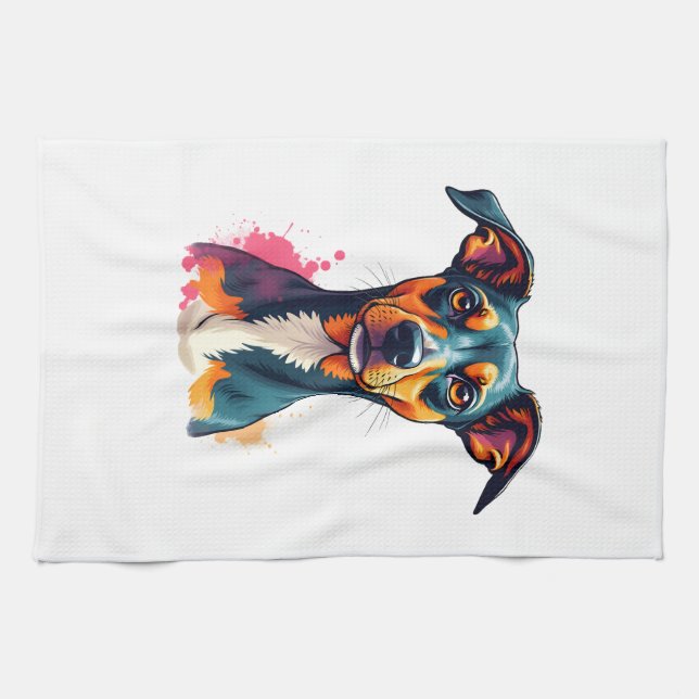 Linge De Cuisine Illustration d'art pop de portrait de chien coloré (Horizontal)