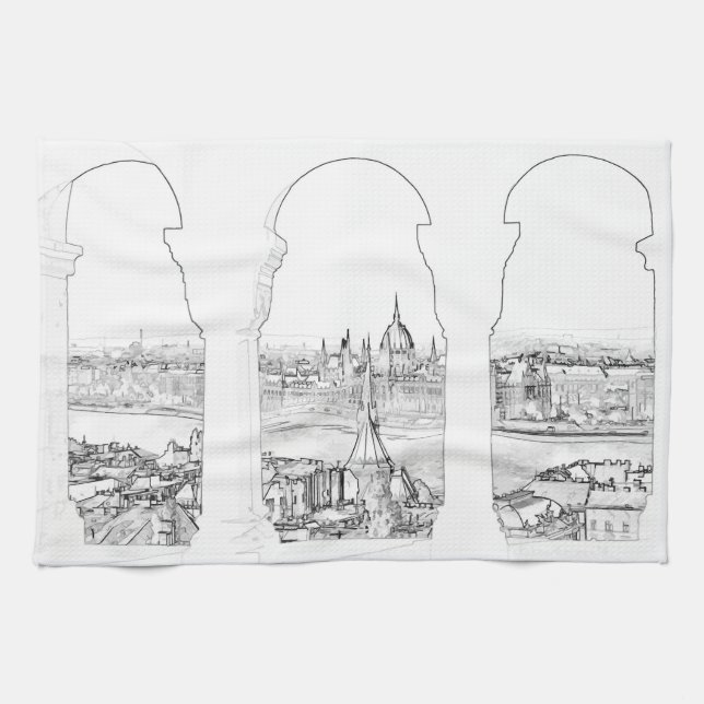 Linge De Cuisine Illustration de Budapest et parlement hongrois (Horizontal)