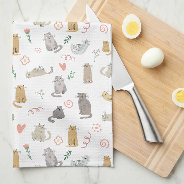 Linge De Cuisine Illustration de couleur neutre pour chats lunaires (Quart Plié)