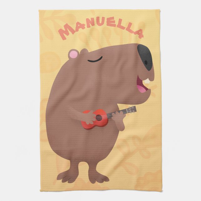 Linge De Cuisine Illustration de dessin animé de capybara ukulele (Vertical)