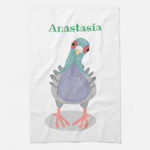 Linge De Cuisine Illustration de dessin animé de pigeon curieux drô