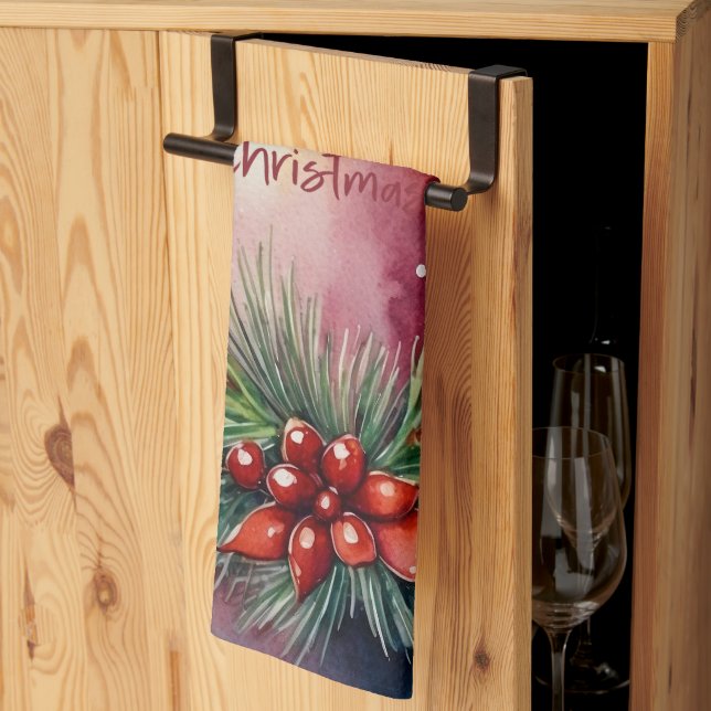 Linge De Cuisine Illustration de la bougie de Noël de l'aquarelle (Pliage en tiers)
