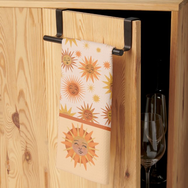 Linge De Cuisine Illustration de l'aquarelle orange Sun Face (Pliage en tiers)