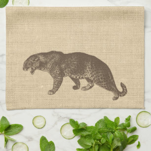 Linge De Cuisine Illustration de léopard vintage sur Burlap