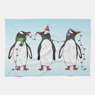 Linge De Cuisine Illustration de trois pingouins de Noël festifs