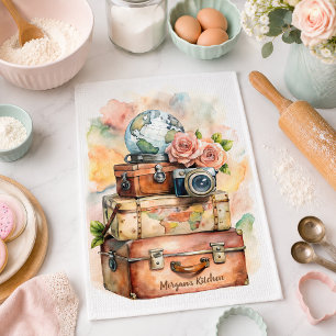 Linge De Cuisine Illustration de voyage personnalisée vintage
