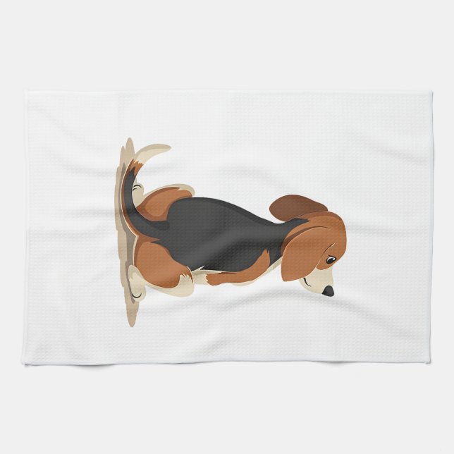 Linge De Cuisine Illustration de vue arrière de chien Beagle vintag (Horizontal)