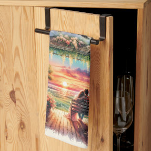 Linge De Cuisine Illustration de vue sur porche au coucher de solei