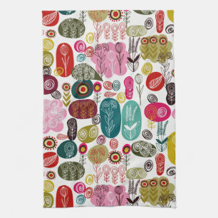 Linge De Cuisine Illustration des fleurs peintes à main rétro