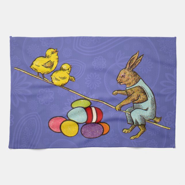 Linge De Cuisine Illustration des oeufs de poulets lapins de Pâques (Horizontal)