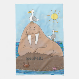 Linge De Cuisine Illustration drôle de morse joyeux