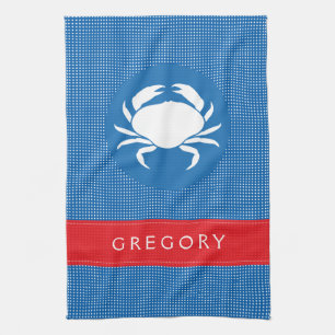 Linge De Cuisine Illustration du crabe bleu et blanc Polkadot
