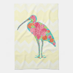 Linge De Cuisine Illustration florale colorée Ibis Bird Chevron