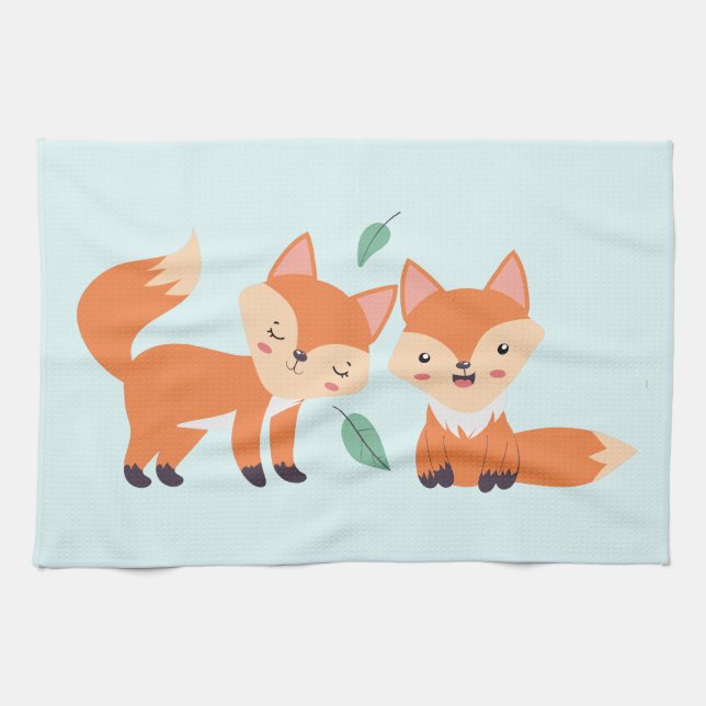 Linge De Cuisine Illustration graphique des renards orange mignons (Horizontal)