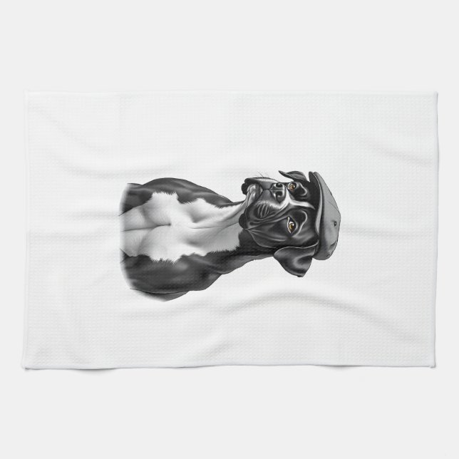 Linge De Cuisine Illustration graphique monochrome de chien Boxer v (Horizontal)