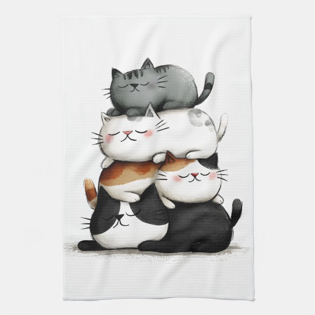 Linge De Cuisine Illustration lunaire d'une pile de chats adorables (Vertical)