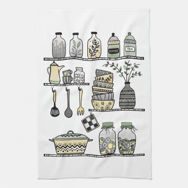 Linge De Cuisine Illustration moderne Boho Farmhouse Kitchen Shelf (Vertical)