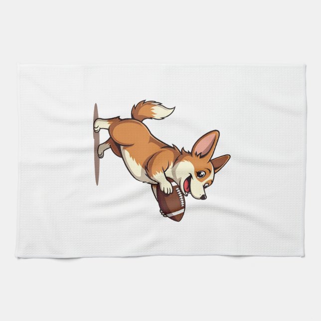 Linge De Cuisine Illustration Rétro de Chien de Football Corgi Vint (Horizontal)