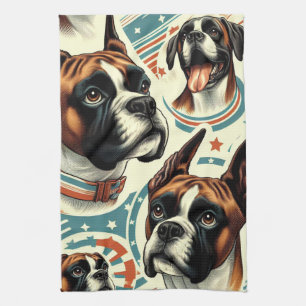 Linge De Cuisine Illustration vintage de chien de boxe sans soudure